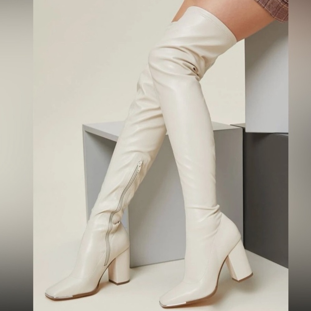 Shein Faux Leather Thigh High Zip Up Boots, Size 8, Brand New Never Worn